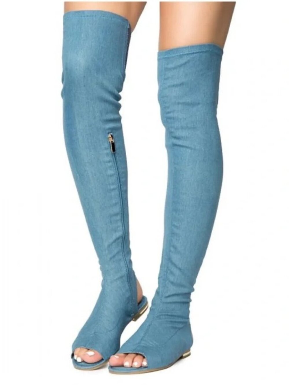 New with box - Denim Over the Knee Stretch Sandal Boots size 8.5